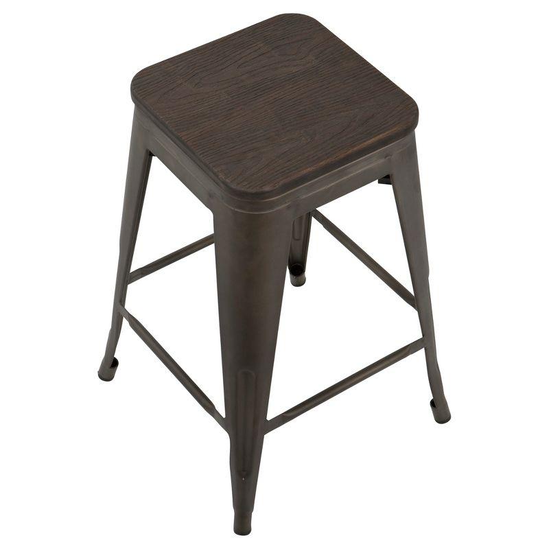 Set of 2 Oregon Industrial Stackable Counter Height Barstool with Frame Antique Wood - Lumisource