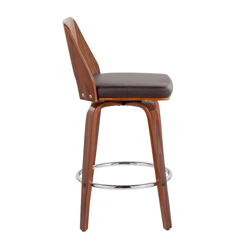 LumiSource Set of 2 Trilogy Upholstered Counter Height Barstools Brown/Walnut: Swivel, Chrome-Plated, Faux Leather