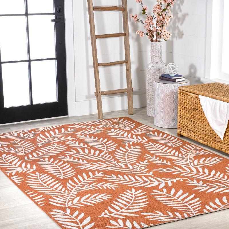 Tropical Palm Frond Orange/Cream 3' x 5' Easy-Care Indoor/Outdoor Rug