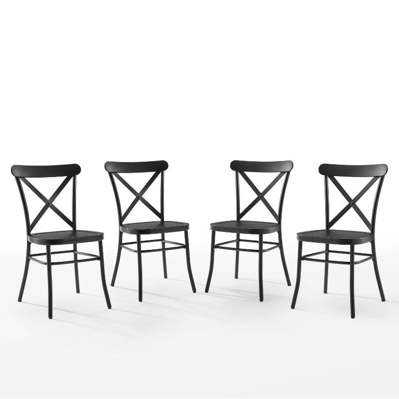 Crosley Camille 4pc Metal Dining Chair Set Matte Black: Steel Frame, X-Back Design, 250lb Capacity