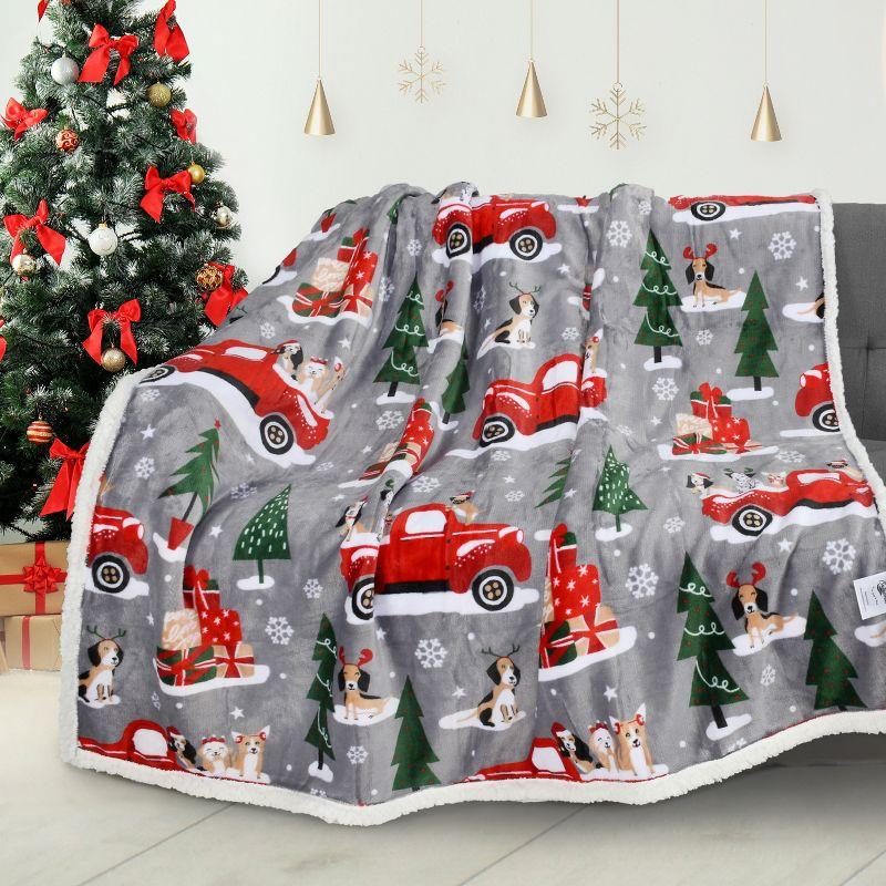 Catalonia Christmas Reversible Sherpa Fleece Throw Blanket, 50x60 inches