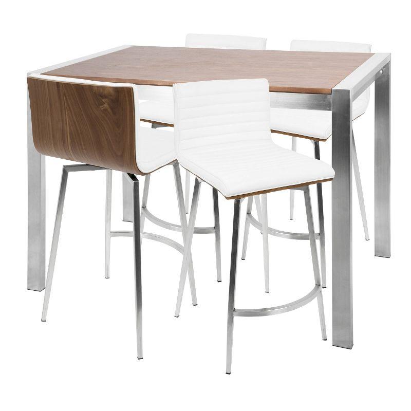 LumiSource 5pc Mason Counter Height Dining Set Stainless Steel Walnut/White PU Leather