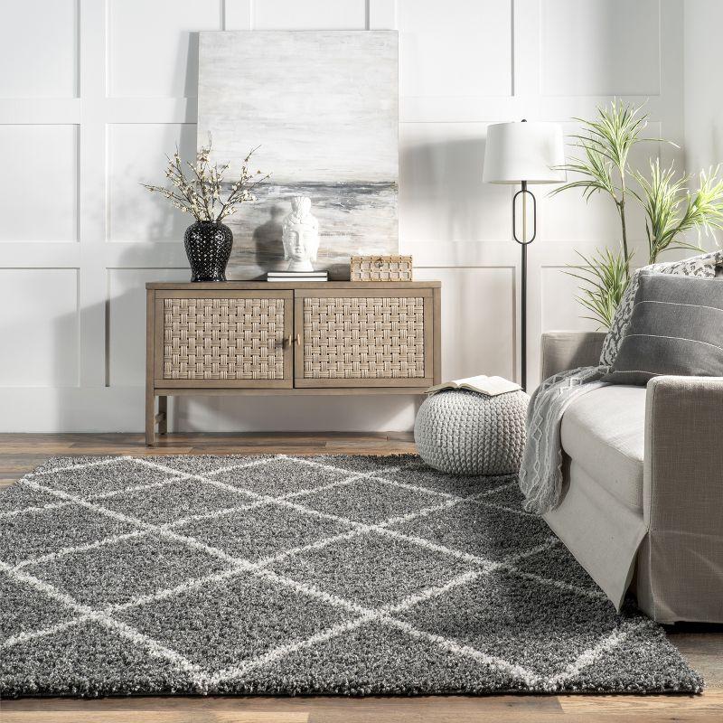 Nuloom Tess Trellis 4x6 Shag Indoor Area Rug for Living Room Bedroom Dining Room Nursery, Dark Grey/Ivory