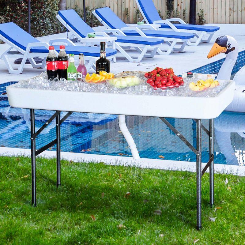 White Polyethylene and Iron 4-Foot Folding Ice Cooler Table