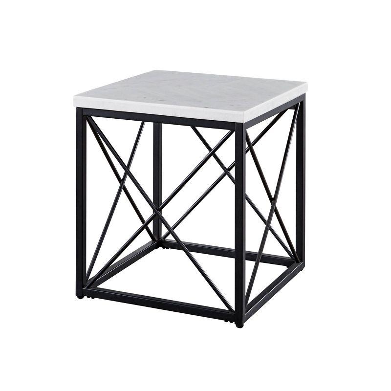 Skyler Marble Top Square End Table White/Black - Steve Silver Co.: Modern Living Room Accent, X-Stretchers, No Tools Assembly