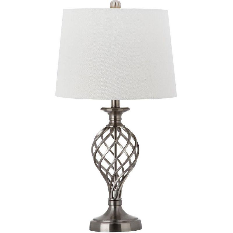 Nickel Lattice Urn Table Lamp with White Shade