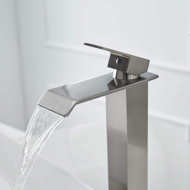 Brushed Nickel Waterfall Vessel Sink Faucet with Pop-Up Drain