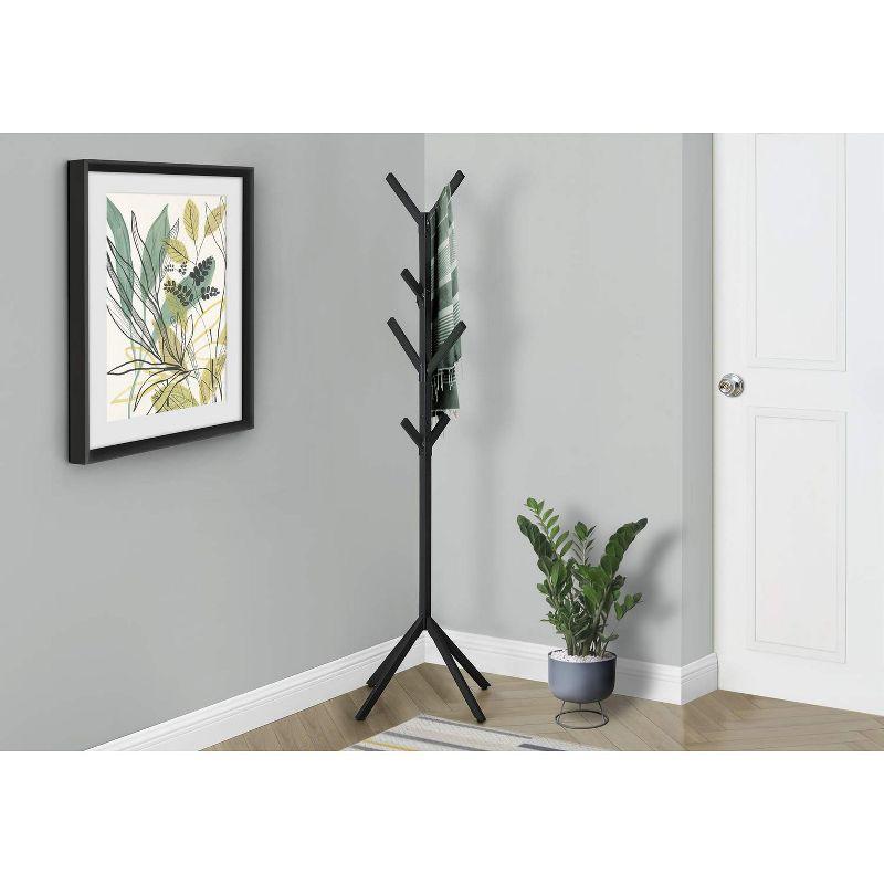 Monarch Specialties Coat Rack Hall Tree Free Standing 8 Hooks Entryway 70InchH Bedroom Metal Black Contemporary Modern