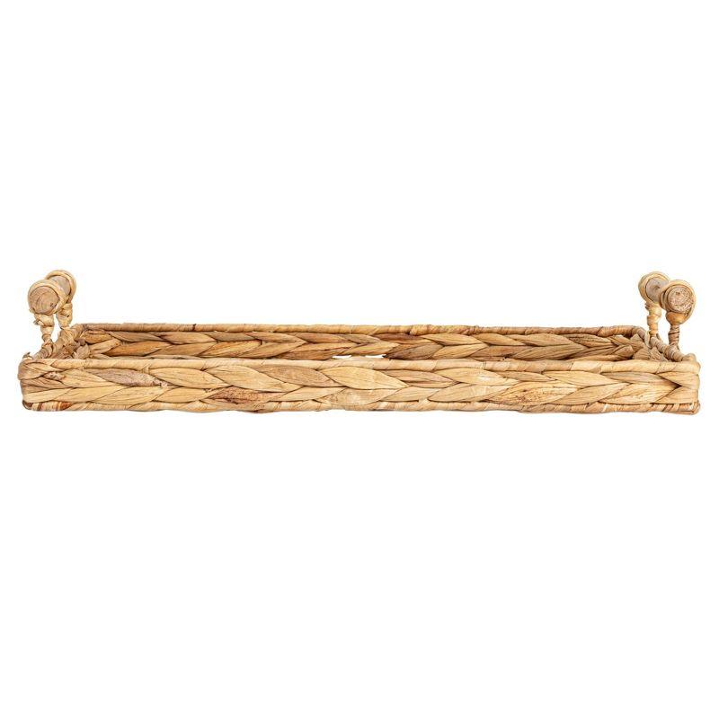 Household Essentials Handwoven Water Hyacinth Rectangular Tray Set with Wood Handles Natural Set of 2