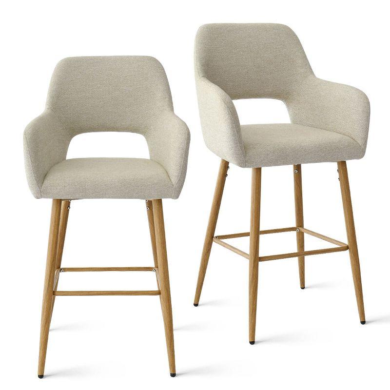 Atlanta Counter Height Bar Stools Set of 2 with Back and Armrest, Linen Fabric Upholstered Accent Barstools-Maison Boucle