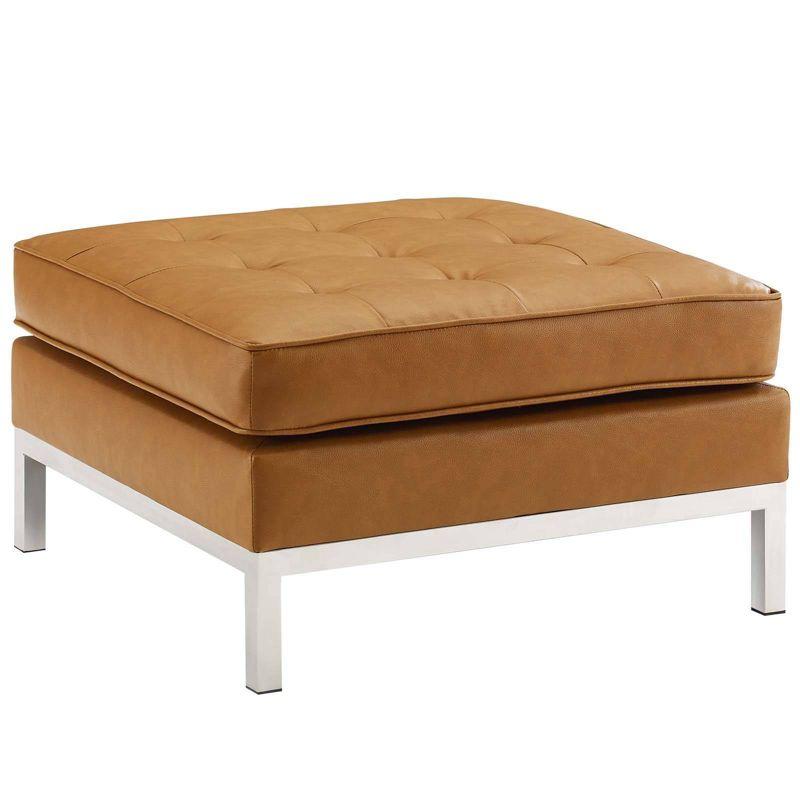 Loft Tufted Upholstered Faux Leather Ottoman Silver/Tan - Modway: Modern Square Bench, Wood Frame, 330lb Capacity