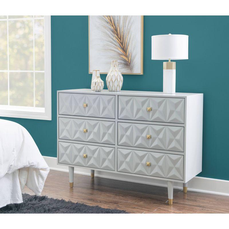 Geo Textured Glam Gray Dresser with Gold Accents and Deep Drawers