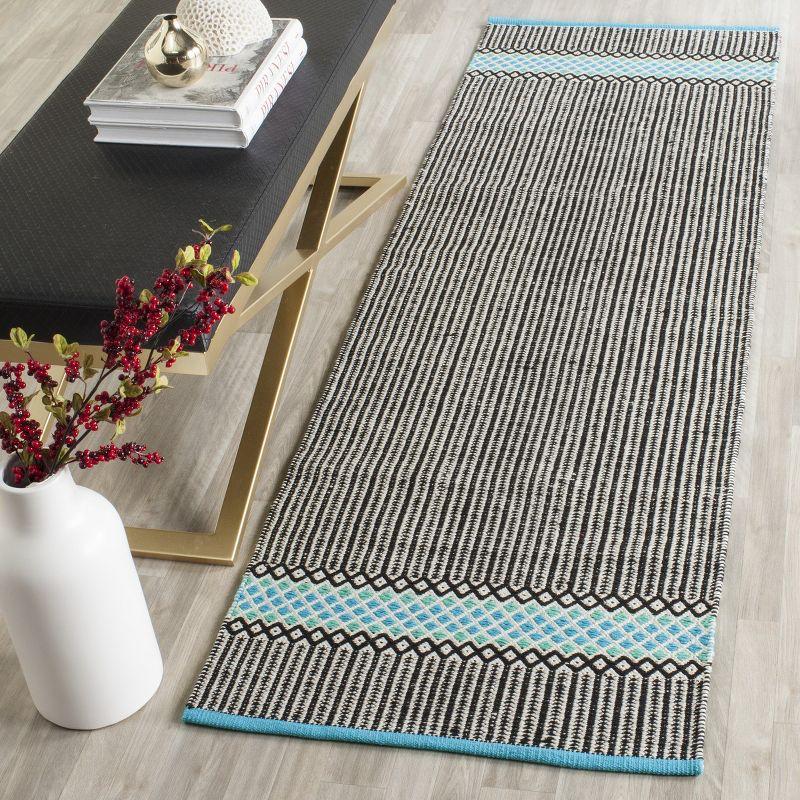 Turquoise Stripe 27" Hand-Woven Cotton Flatweave Runner Rug