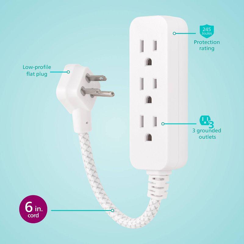 Philips 3-Outlet White and Gray Surge Protector with 1 Ft. Braided Cord