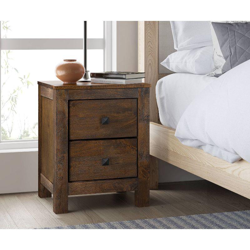 Stratford 2 Drawer Nightstand Classic Brown - Finch: Bedside Storage, Rustic Farmhouse Design