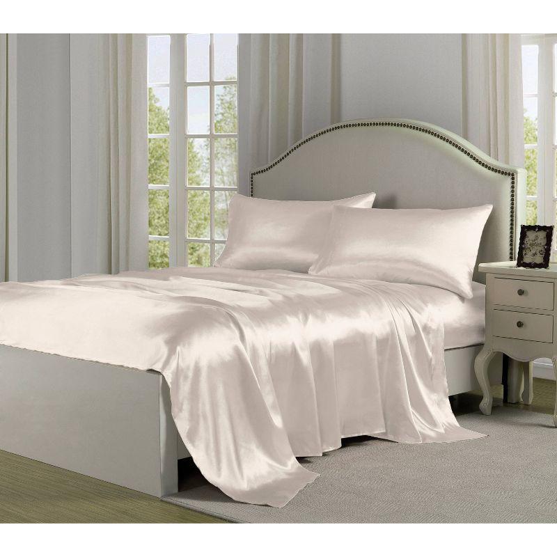 Ivory Queen Satin Charmeuse Sheet Set with Deep Pockets