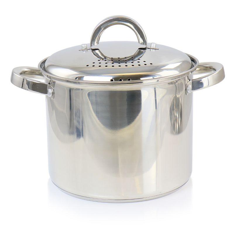 Stainless Steel 5-Quart Pasta Pot with Strainer Lid and Steamer Basket