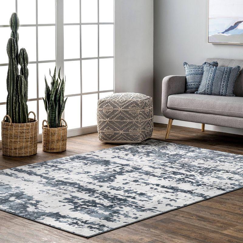 Ginny Blue Abstract Washable Synthetic Area Rug