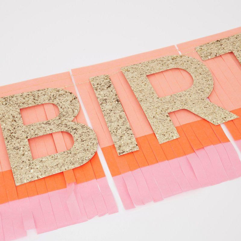 Pink and Coral Happy Birthday Fringe Garland with Glitter Letters