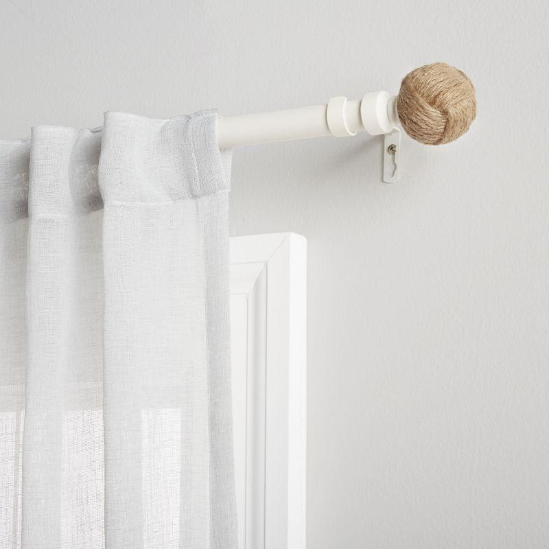 EXCLUSIVE HOME Rope Knot 1" Curtain Rod and Coordinating Finial Set, Matte White, Adjustable 36"-72"