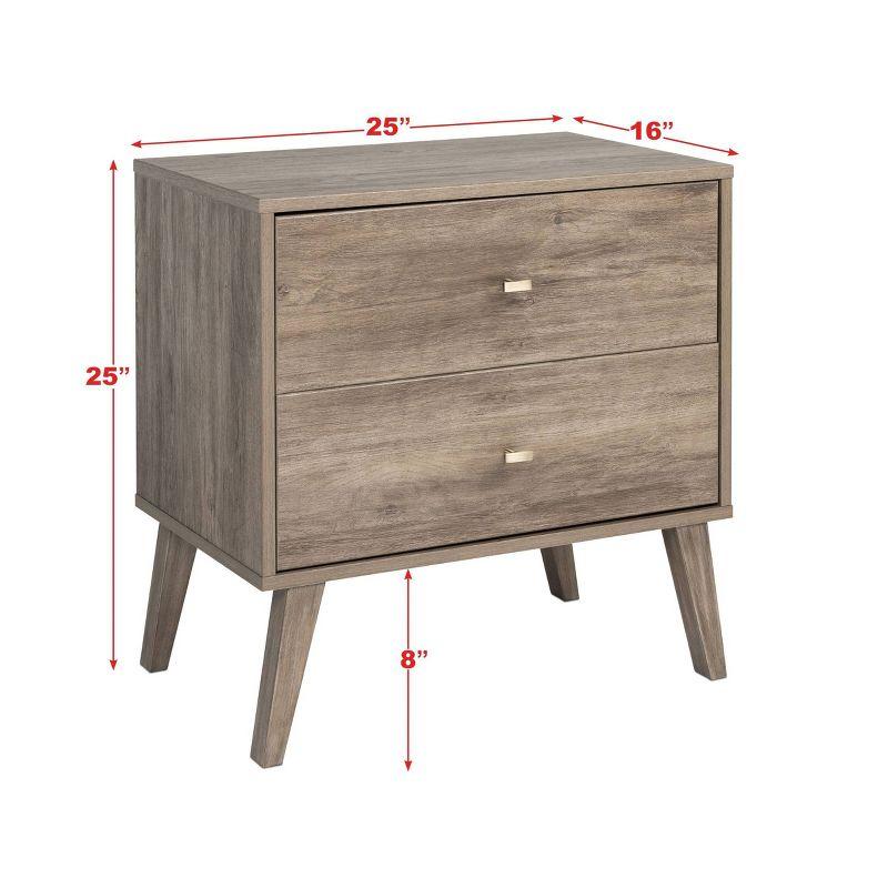 Prepac Mid Century Modern 2 Drawer Wide Nightstand Drifted Gray : Rubberwood Construction, Rectangle Shape, 25" Height