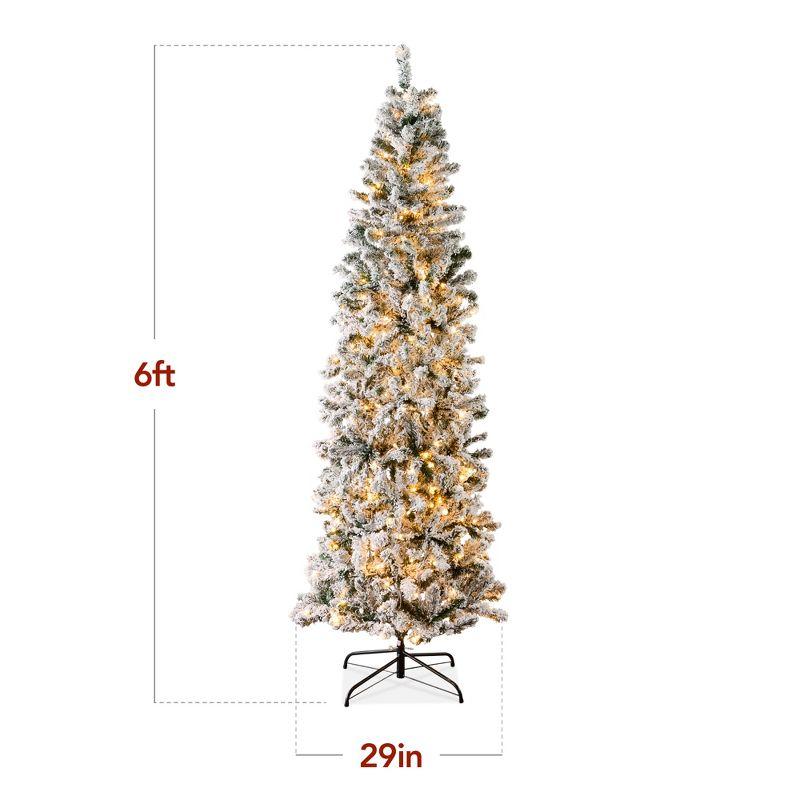 Best Choice Products Pre-Lit Artificial Snow Flocked Pencil Christmas Tree Holiday Decoration