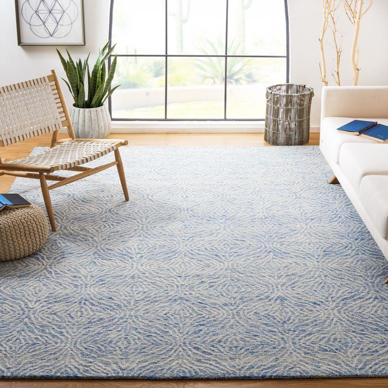 Elegant Floral Blue Hand-Tufted Wool Square Rug - 6'