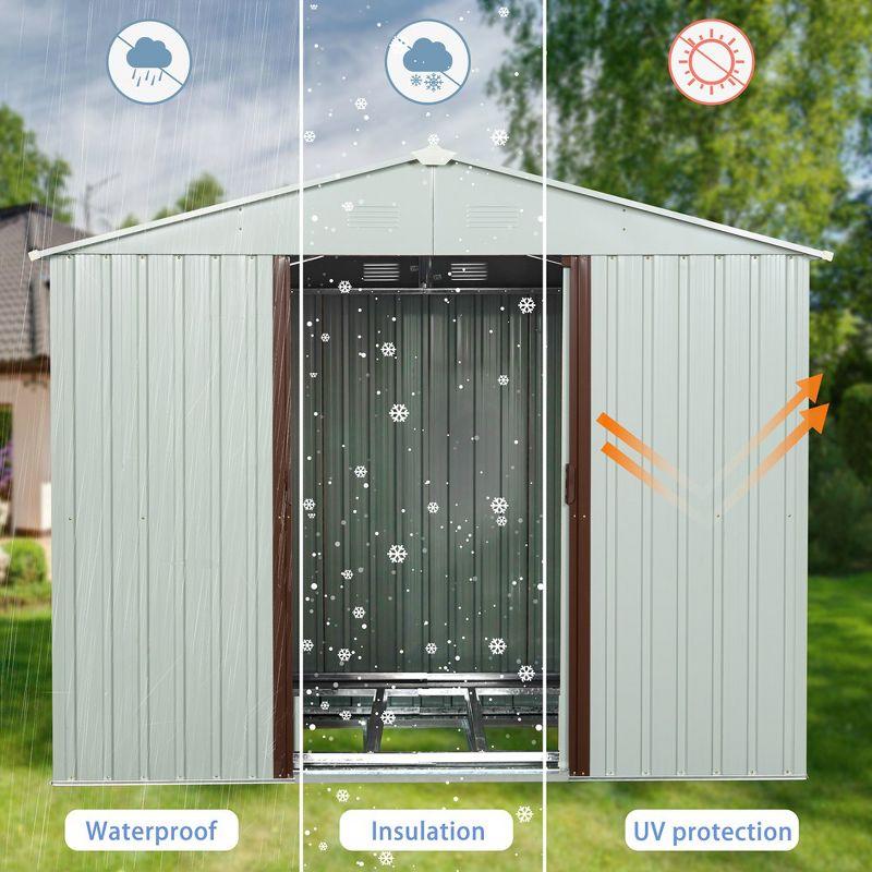 6ft x 5ft Outdoor Metal Storage Shed Lockable Sliding Doors Floor Frame Waterproof Tool Storage House, White