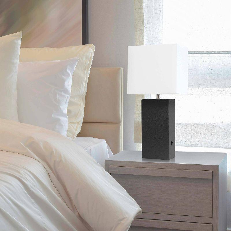 Elegant Designs 21" Modern Leather Wrapped Table Lamp with USB Port and Feit LED (Includes LED Light Bulb) Black