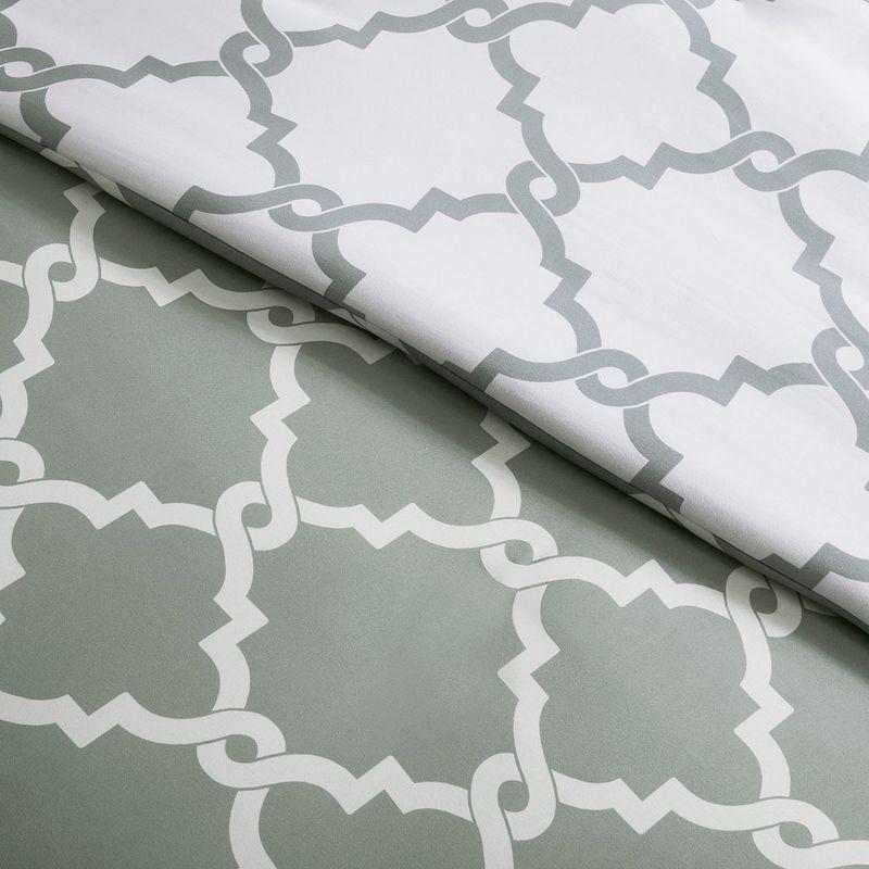 Gray Full Cotton Reversible Comforter Set with Fretwork Design