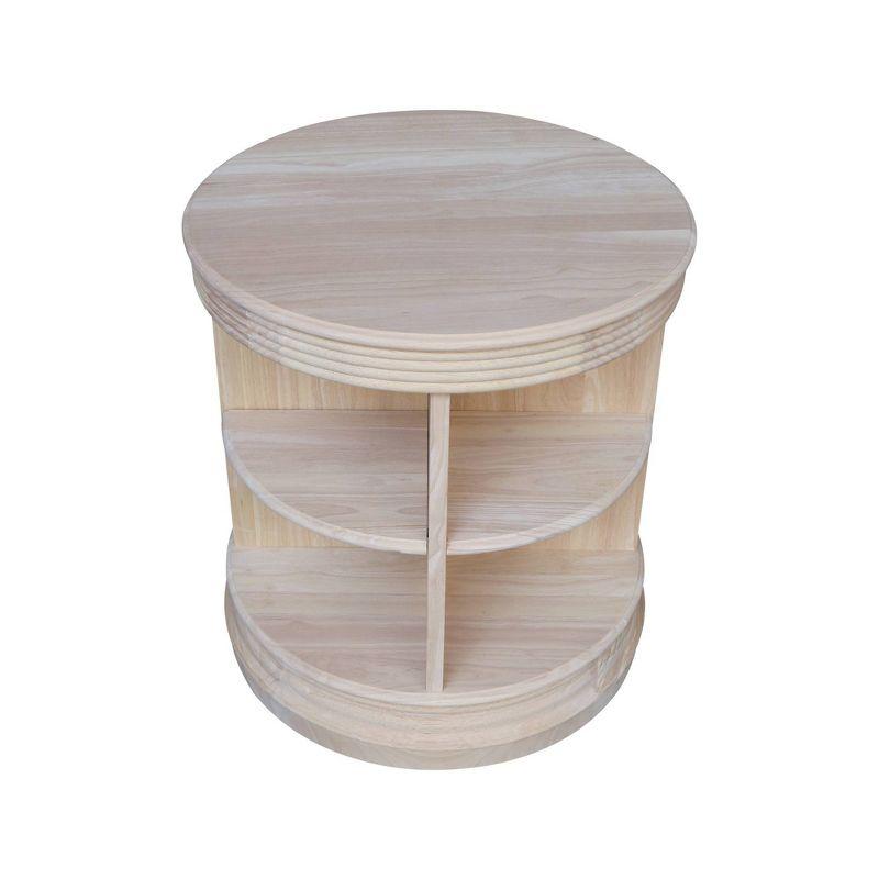 Beige Round Solid Wood End Table, 26"