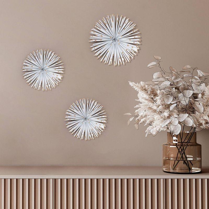 Brewster (Set of 3) Dande White Starburst Metal Wall Arts: Iron Sculptures, Modern Décor