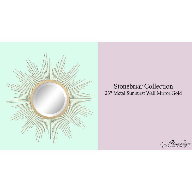 23" Metal Sunburst Wall Mirror Gold - Stonebriar Collection: Antique Finish, Boho Style, Easy to Install