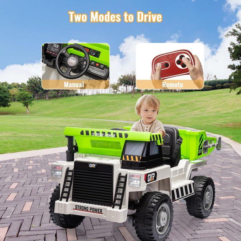 Ride On Dump Truck, 12V Ride On Car with Remote Control, Electric Dump Bed and Extra Shovel