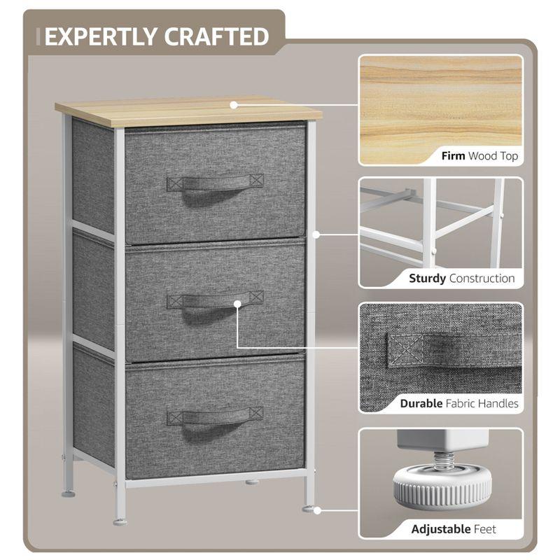 Sorbus Nightstand with 3 Drawers - Steel Frame, Wood Top & Easy Pull Fabric Bins - Perfect for Home, Bedroom, Office & College Dorm