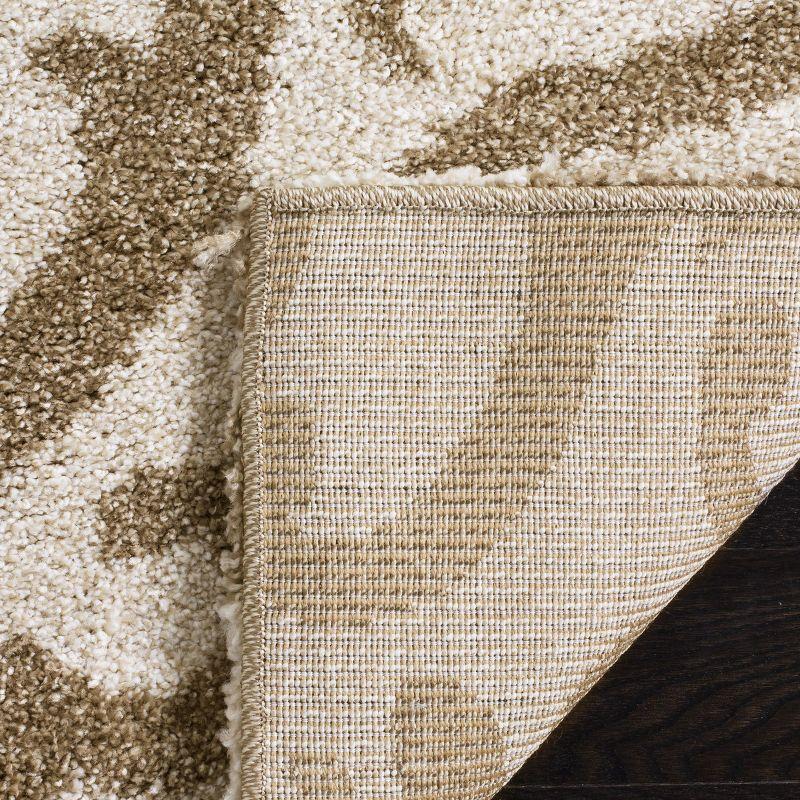 Cream and Beige Floral Shag Synthetic Square Area Rug