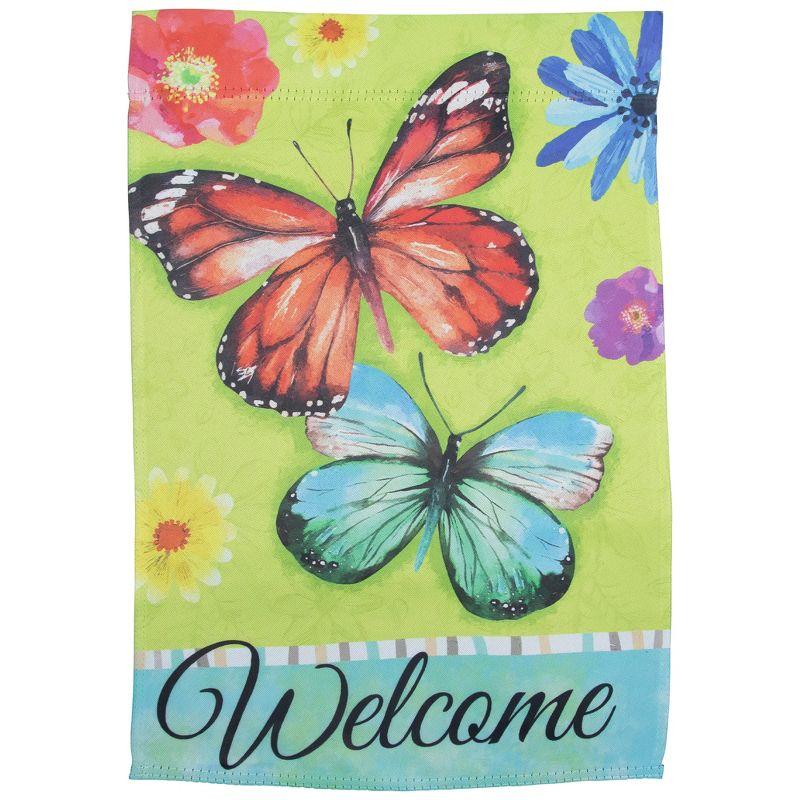 Green Polyester Welcome Butterflies Outdoor Garden Flag