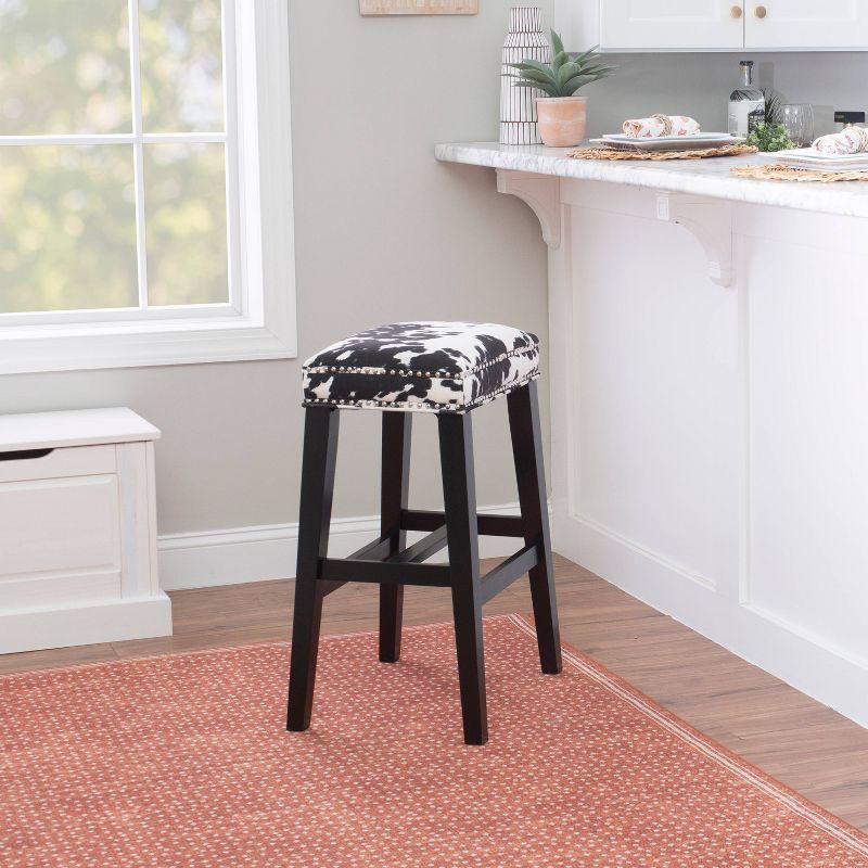 Walt Black Cow Print Backless Wood Bar Stool