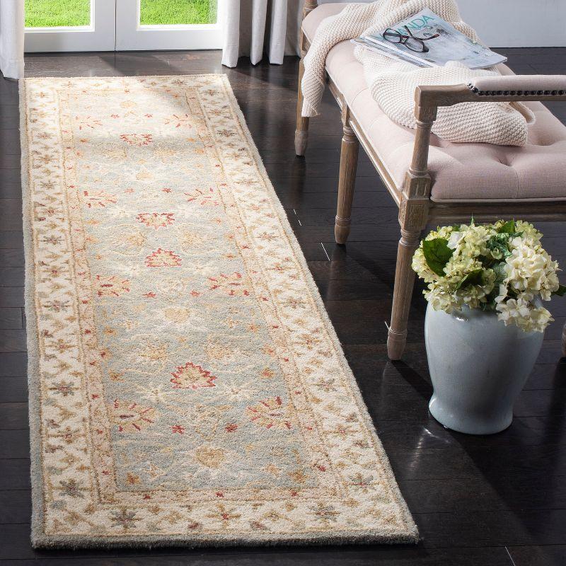 Lorraine Floral Grey Blue and Beige Hand-Tufted Wool Runner Rug - 2'3" x 14'