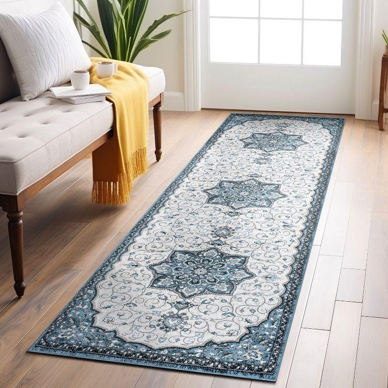 World Rug Gallery Traditional Medallion Area Rug - BLUE 2'x7'