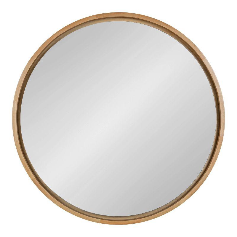 Evans 30" Natural Poplar Wood Framed Round Wall Mirror