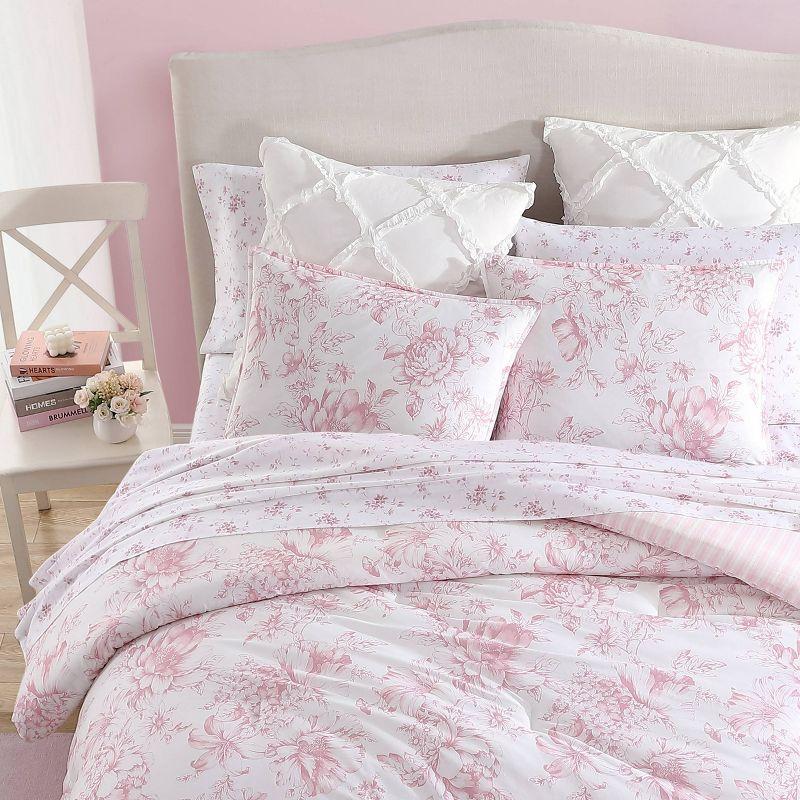 Laura Ashley Delphine Pink Cotton Reversible Comforter Set