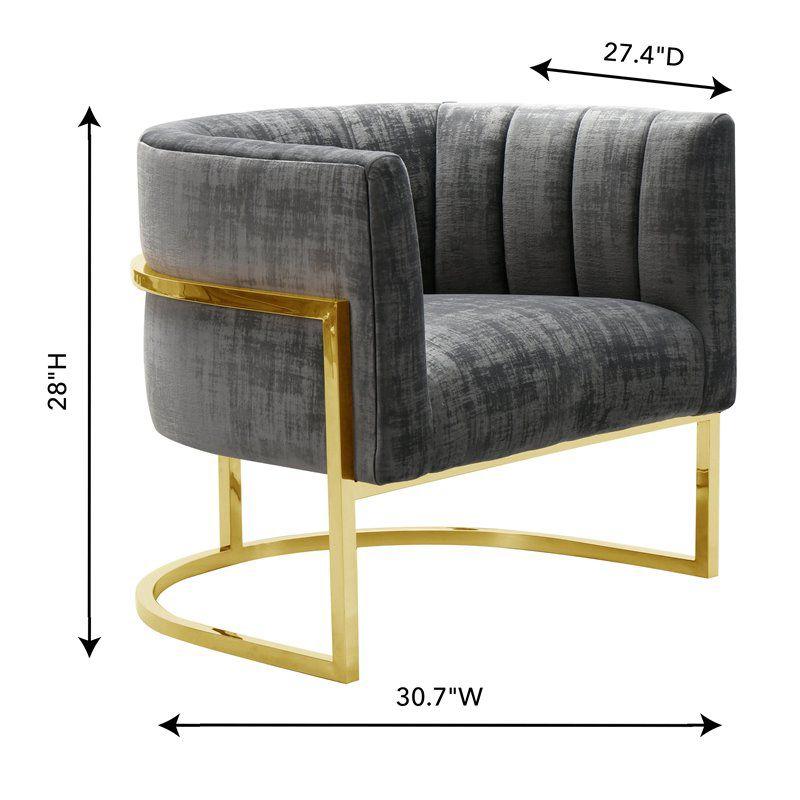 TOV Furniture Magnolia 16.5"Velvet Accent Chair in Slub Gray/Gold