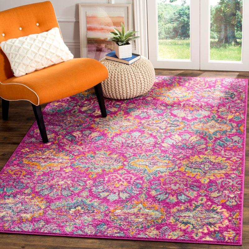 Fuchsia and Blue Synthetic Geometric Floral Area Rug 3' x 5'