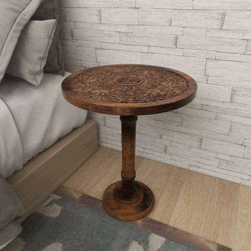 Carved Mango Wood Accent Table Brown - Olivia & May: Handcrafted, Traditional Style, Indoor Use