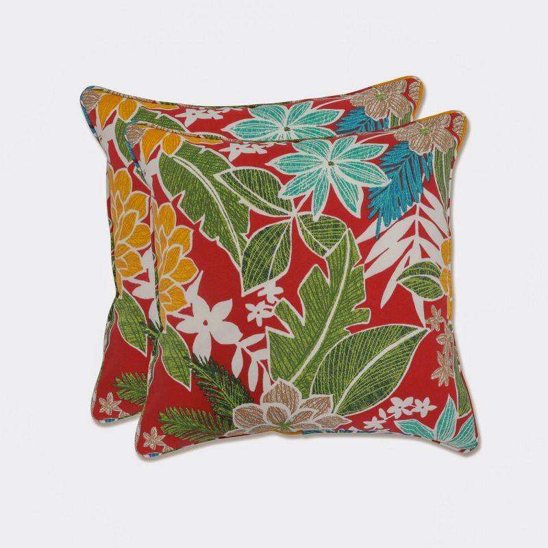 Bora Cay Red Tropical Outdoor/Indoor Square Throw Pillows Set