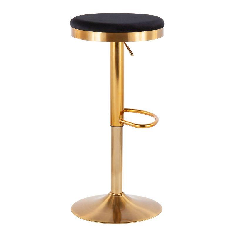 Set of 2 Dakota Glam Adjustable Barstools Steel/Velvet Gold/Black - LumiSource: Swivel, Footrest, Mid-Century Modern Design