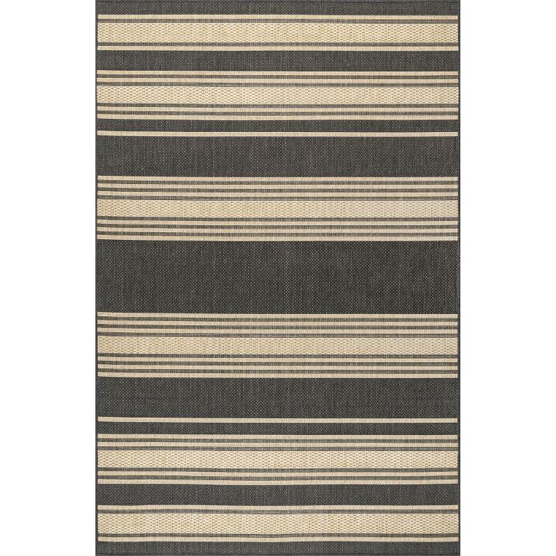 Charcoal Stripe 80" Easy-Care Synthetic Indoor/Outdoor Rug