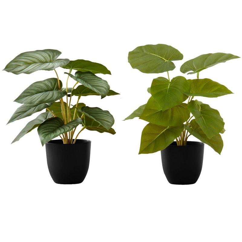 Monarch Specialties Artificial Plant 13 inch Tall Epipremnum Indoor Faux Fake Table Greenery Potted Set Of 2 Decorative Green Leaves Black Pots