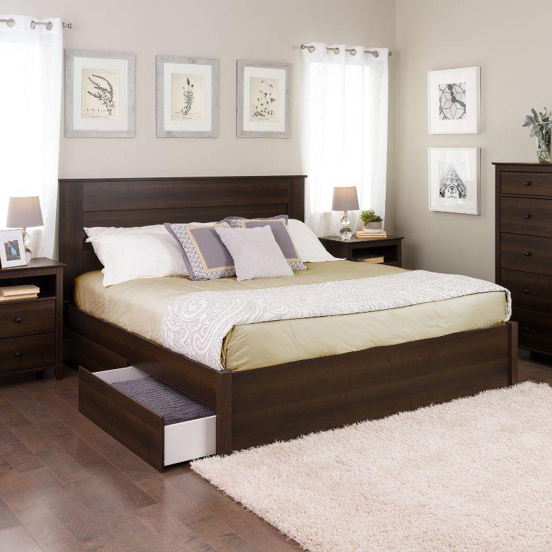 King Select 4-Post Platform Bed with 4 Drawers Espresso Brown - Prepac: Particle Board & MDF Construction, No Box Spring Needed